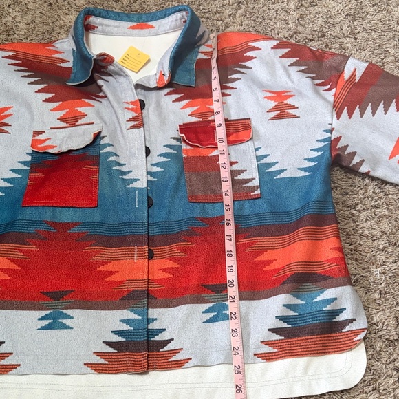 Patterned Aztec Button-Up Jacket - Red, Blue, White - Picture 5 of 5